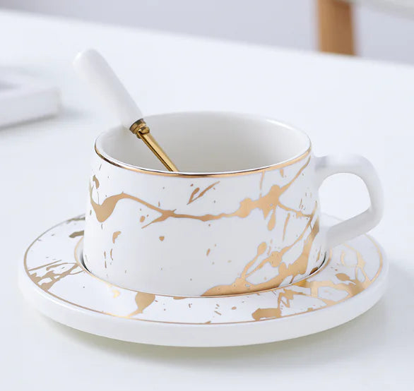 Tazas de café Marble Gold Inlay