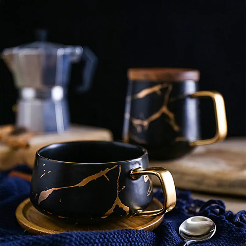 Tazas de café Marble Gold Inlay