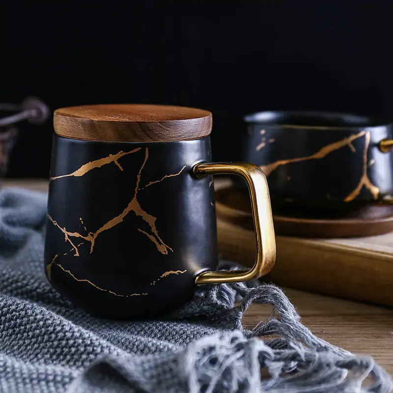 Tazas de café Marble Gold Inlay