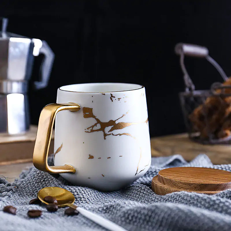 Tazas de café Marble Gold Inlay